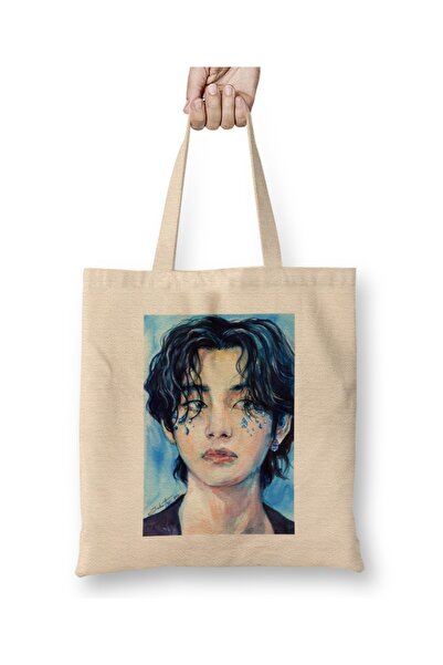 Baskı Dükkanı Geantă din pânză Bts Sapphire Taehyung cu mâner lung
