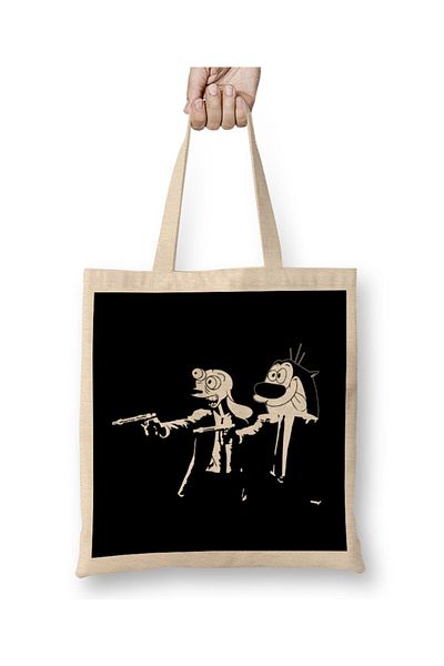 Baskı Dükkanı Υφασμάτινη τσάντα Ren And Stimpy Pulp Fiction με μακριά λαβή