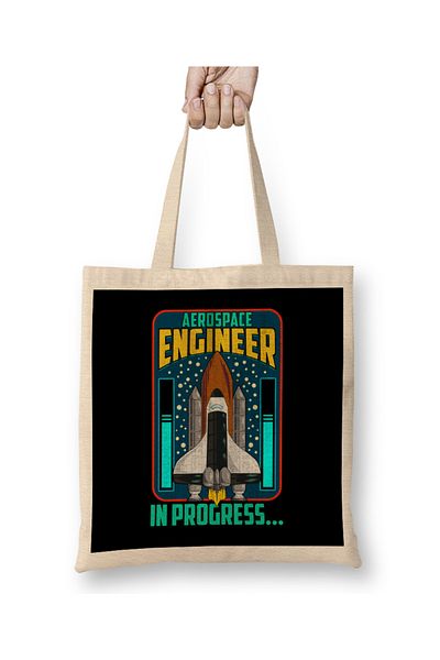 Baskı Dükkanı Αεροδιαστημικός Μηχανικός σε Progres Spaceship Rocket υφασμάτινη τσάντα με μακριά λαβή