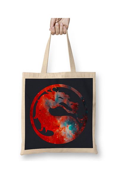 Baskı Dükkanı Υφασμάτινη τσάντα με λογότυπο Mortal Kombat Galaxy Silhouette με μακριά λαβή