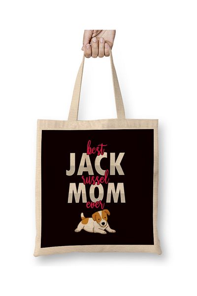 Baskı Dükkanı Η καλύτερη υφασμάτινη τσάντα Jack Russell Terrier Mom Ever Dogs Owner Lover με μακριά λαβή