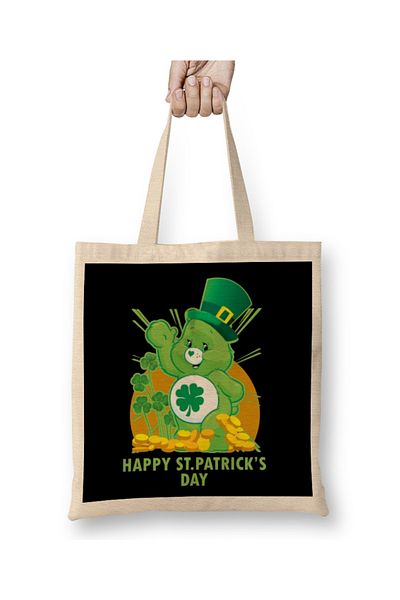 Baskı Dükkanı Geantă din pânză Care Bears Happy St Datricks Day cu mâner lung