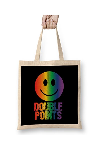 Baskı Dükkanı Double Points Smiley Face Tote Bag Long Handle