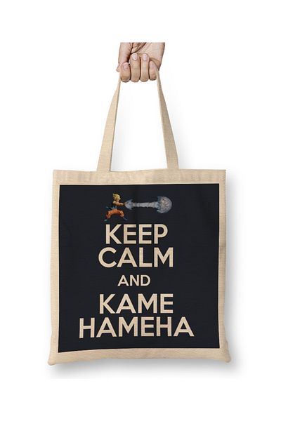 Baskı Dükkanı Dragon Ball Z Keep Calm And Kamehameha υφασμάτινη τσάντα με μακριά λαβή