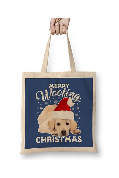 Baskı Dükkanı Merry Woofing Χριστουγεννιάτικη υφασμάτινη τσάντα σκύλου με μακριά λαβή