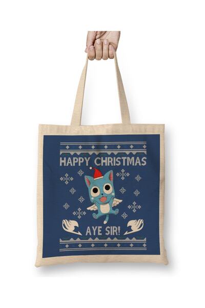 Baskı Dükkanı Srećan Fairy Tail Aye Sir Božićni pleteni krp Torba dug Sa ručkom