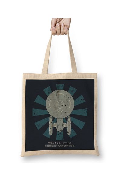 Baskı Dükkanı Starship Enterprise Retro Ιαπωνική Star Trek υφασμάτινη τσάντα με μακριά λαβή