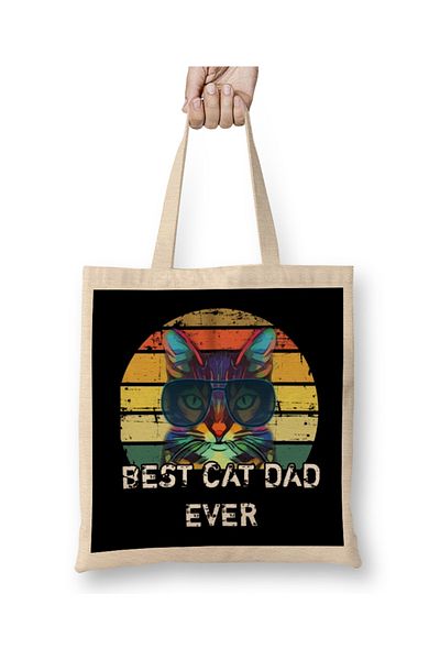 Baskı Dükkanı Best Cat Dad Ever Cat 02 υφασμάτινη τσάντα με μακριά λαβή