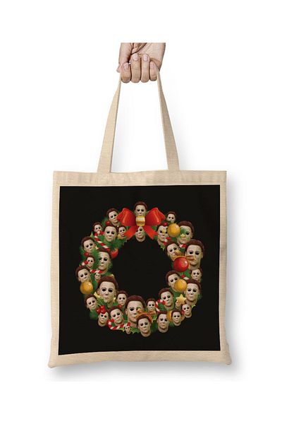 Baskı Dükkanı Michael Myers Halloween Multiface Χριστουγεννιάτικη τσάντα με μακριά λαβή