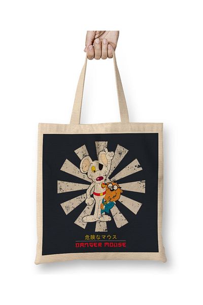 Baskı Dükkanı ßDanger Mouse Ρετρό ιαπωνική υφασμάτινη τσάντα με μακριά λαβή