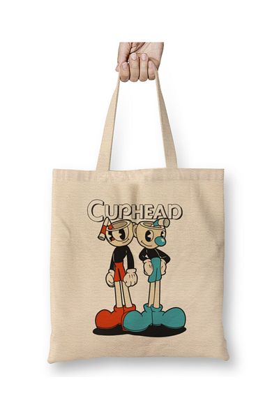 Baskı Dükkanı Geantă din pânză Cuphead și Mugman cu mâner lung