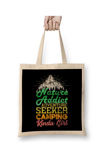 Baskı Dükkanı Nature Addict Adventure Seeker Camping Kinda Girl υφασμάτινη τσάντα με μακριά λαβή