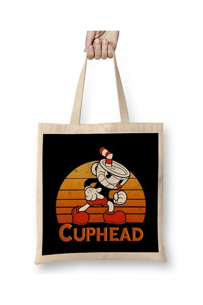 Baskı Dükkanı Cuphead Vintage Sunset υφασμάτινη τσάντα με μακριά λαβή