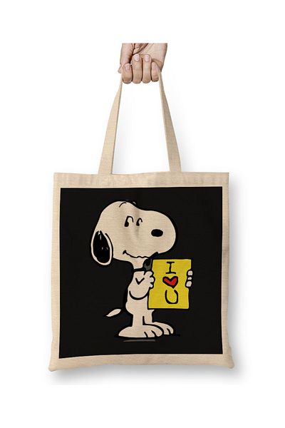 Baskı Dükkanı Snoopy Peanuts I Love You 02 Geantă de pânză cu mâner lung