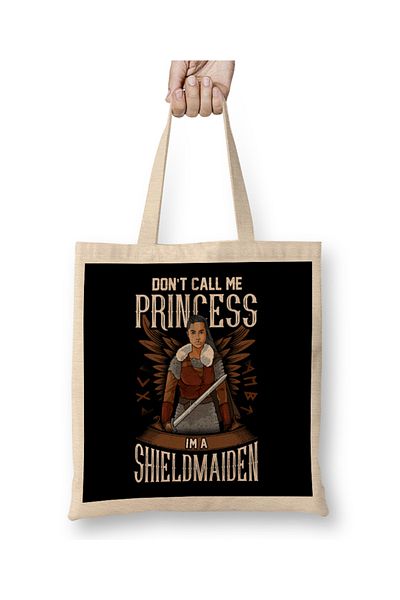 Baskı Dükkanı Μη με καλεί Princess I m A Shield Maiden Viking υφασμάτινη τσάντα με μακριά λαβή