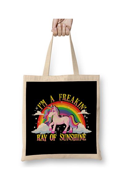 Baskı Dükkanı Αστεία I m A Freakin Ray Of Sunshine Unicorn υφασμάτινη τσάντα με μακριά λαβή