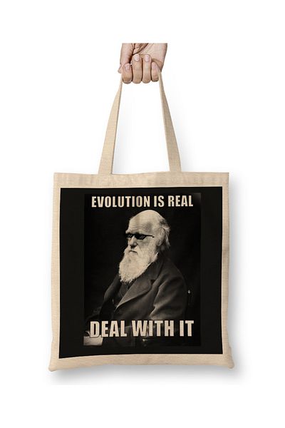 Baskı Dükkanı Charles Darwin Deal With It Evolution Science υφασμάτινη τσάντα με μακριά λαβή