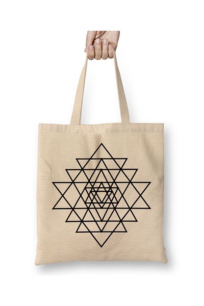 Baskı Dükkanı Geantă din pânză Sri Yantra Sri Chakra cu mâner lung