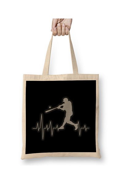 Baskı Dükkanı Μπέιζμπολ Heartbeat Elevated Heart Beat Clean Hit υφασμάτινη τσάντα με μακριά λαβή