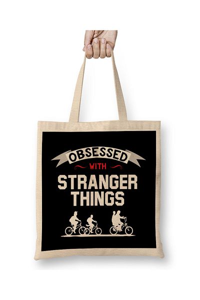 Baskı Dükkanı Obsessed With Stranger Things υφασμάτινη τσάντα με μακριά λαβή
