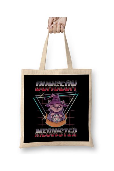 Baskı Dükkanı Dungeon Meowster Χαριτωμένη και αστεία υφασμάτινη τσάντα παιχνιδιών με μακριά λαβή