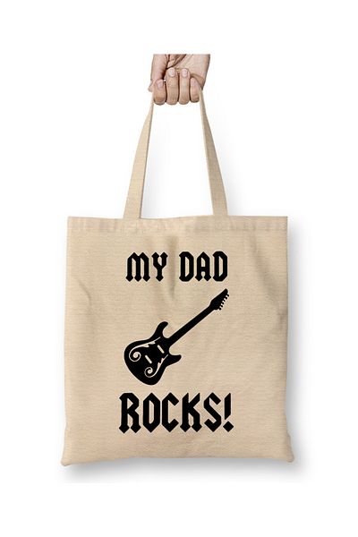 Baskı Dükkanı My Dad Rocks υφασμάτινη τσάντα με μακριά λαβή