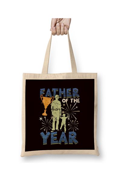 Baskı Dükkanı Πατέρας της χρονιάς Papa Dad Daddy Husband Poppa Stepdad υφασμάτινη τσάντα με μακριά λαβή