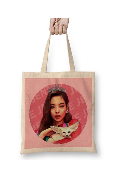 Baskı Dükkanı Υφασμάτινη τσάντα Kpop Jennie Black Ddu Du Ddu Du με μακριά λαβή