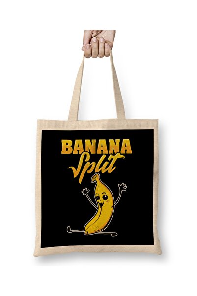 Baskı Dükkanı Slatka i smešna tkanina za gimnastiku u stilu banana split Torb...