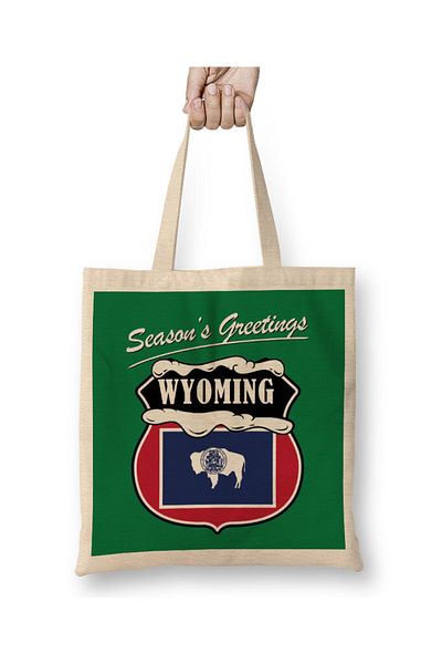 Baskı Dükkanı Seasons Greetings Wyoming Χριστουγεννιάτικη υφασμάτινη τσάντα με μακριά λαβή