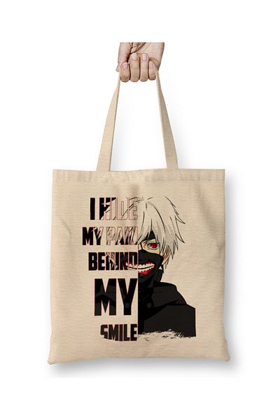 Baskı Dükkanı Kanki Ken Tokyo Ghoul Quote Pain Behind Kaneki υφασμάτινη τσάντα με μακριά λαβή
