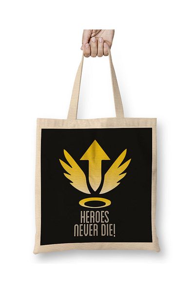 Baskı Dükkanı Mercy Heroes Never Die Logo Overwatch υφασμάτινη τσάντα με μακριά λαβή