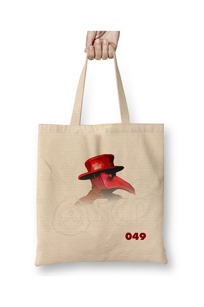 Baskı Dükkanı Scp 049 The Plague Doctor Κόκκινη υφασμάτινη τσάντα με μακριά λαβή