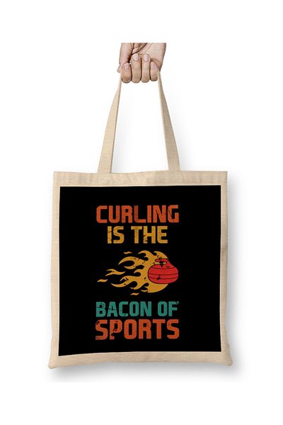 Baskı Dükkanı Curling Bacon Of Sports Curling Player Team Coach Stones υφασμάτινη τσάντα με μακριά λαβή