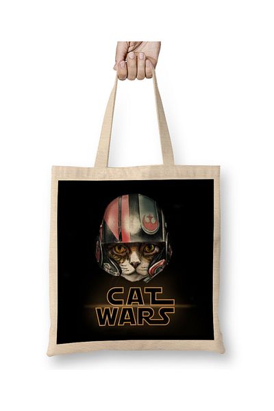 Baskı Dükkanı Geantă din pânză Star Cat Wars 018 cu mâner lung