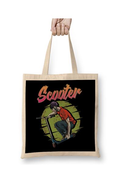 Baskı Dükkanı Funny Scooter Kid Riding Tricks Obsessed Tote Bag Long Handle