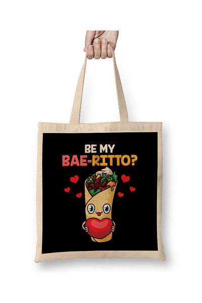 Baskı Dükkanı Χαριτωμένο και αστείο Be My Bae-rrito Baerrito Burrito Pun υφασμάτινη τσάντα με μακριά λαβή