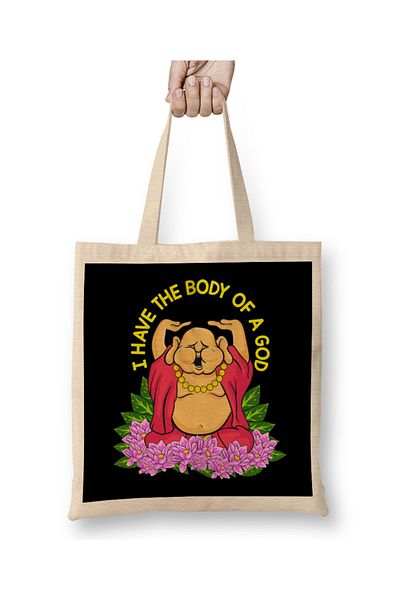Baskı Dükkanı God Buddha Pun Joke - Υφασμάτινη τσάντα με μακριά λαβή