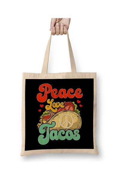 Baskı Dükkanı Peace Love Tacos Tkanina Torba Duga Sa ručkom