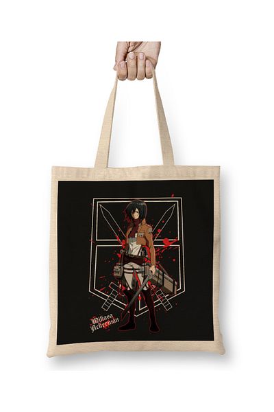 Baskı Dükkanı Shingeki No Kyojin Mikasa Ackerman υφασμάτινη τσάντα με μακριά λαβή