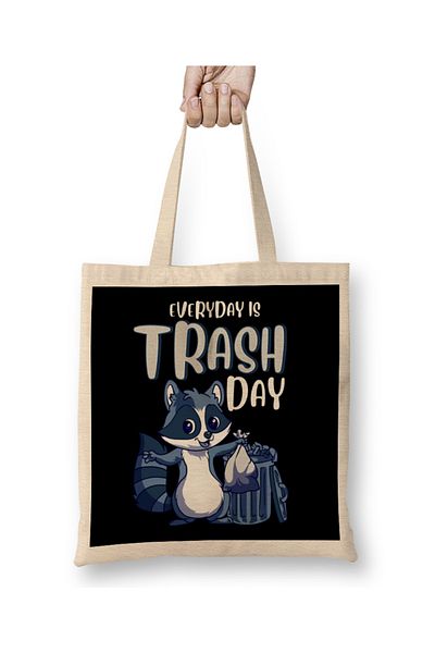 Baskı Dükkanı Everyday Is Trash Day Raccoon Pun υφασμάτινη τσάντα με μακριά λαβή
