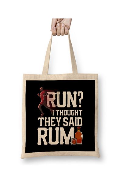 Baskı Dükkanı Τρέξτε που σκέφτηκα ότι είπαν Rum Funny Runner Pun υφασμάτινη τσάντα με μακριά λαβή
