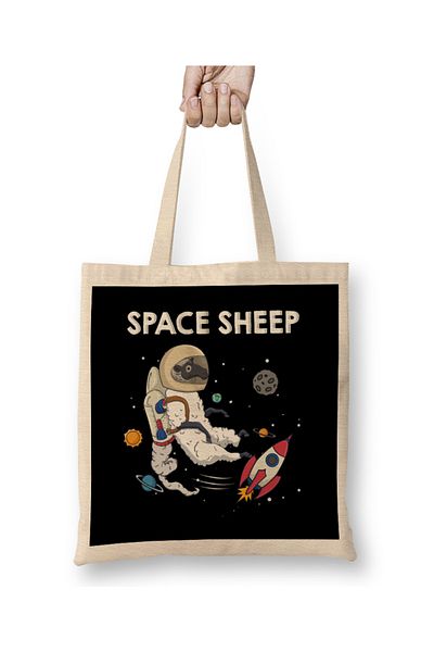 Baskı Dükkanı Space Sheep Awesome Astronaut Galaxy Explorer υφασμάτινη τσάντα με μακριά λαβή