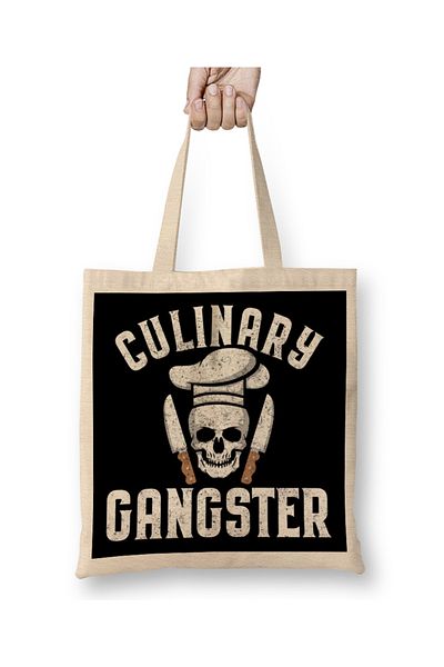 Baskı Dükkanı Funny Culinary Gangster The Best Cook Geantă drăguță din pânză cu craniu cu mâner lung