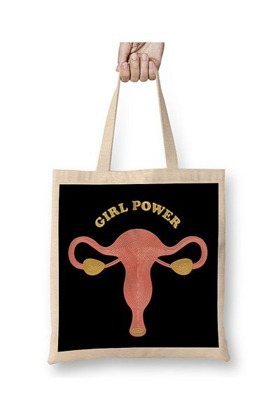 Baskı Dükkanı Geantă din pânză cu broderie Girlpower Uterus cu mâner lung