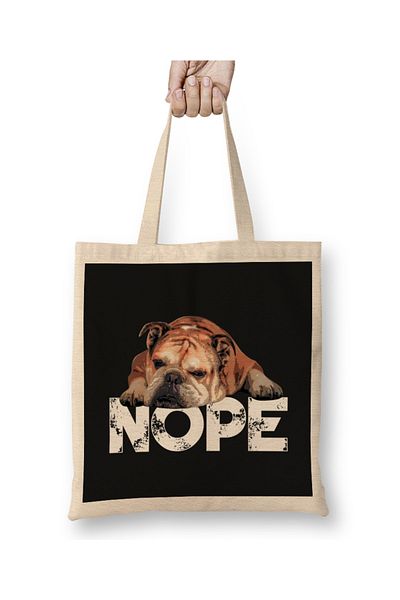 Baskı Dükkanı Nope Lazy Bulldog Englez Iubitor de câini Geantă din pânză cu mâner lung
