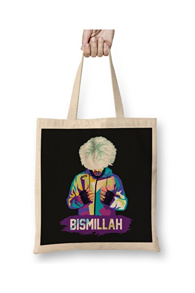 Baskı Dükkanı Bismillah Khabib Pop Art Khabib Nurmagomedov Tkanina Torba Duga...