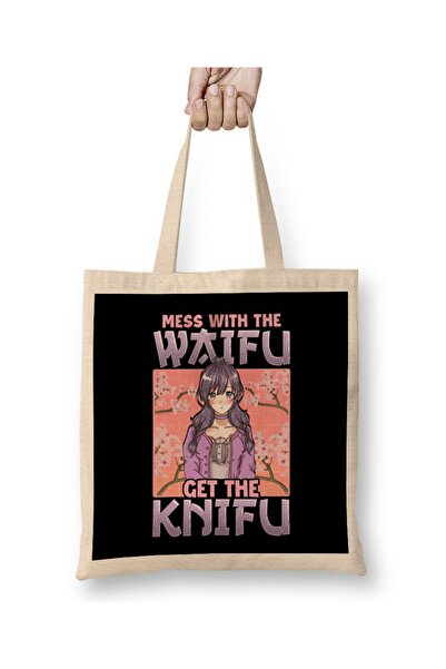 Baskı Dükkanı Slatka i smešna zbrka sa waifu, nabavite knifu pun tote bag Tor...