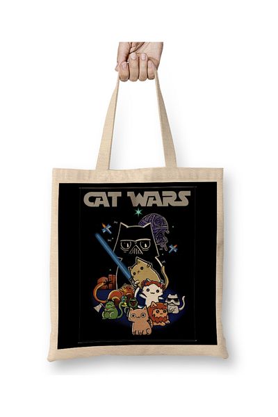 Baskı Dükkanı Geantă din pânză Star Cat Wars 015 cu mâner lung