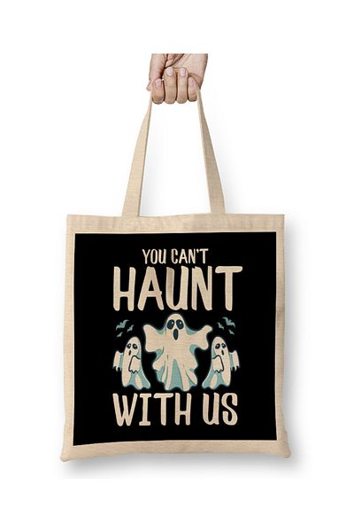 Baskı Dükkanı Haunted Mansion Δεν μπορείτε να σας παρακολουθήσει μαζί μας Αστεία φαντάσματα Halloween Pun υφασμάτινη τσάντα με μακριά λαβή